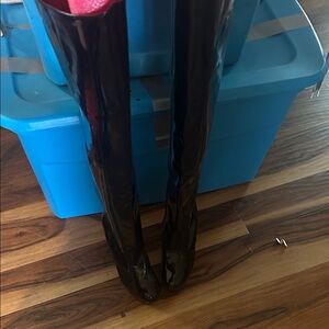 Pleaser Black Patent Over-the-Knee Heeled Boots